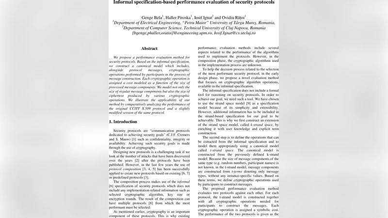 Informal specification-based performance evaluation of security   protocols