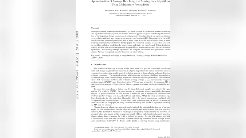 Approximation of Average Run Length of Moving Sum Algorithms Using   Multivariate Probabilities