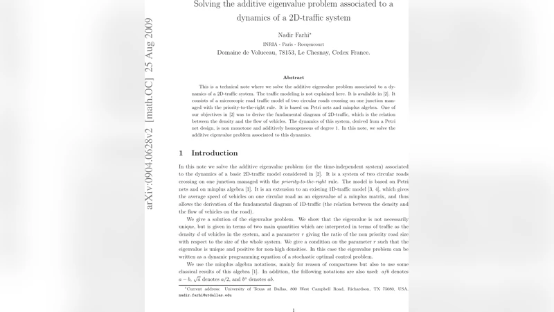 Solving the additive eigenvalue problem associated to a dynamics of a   2D-traffic system