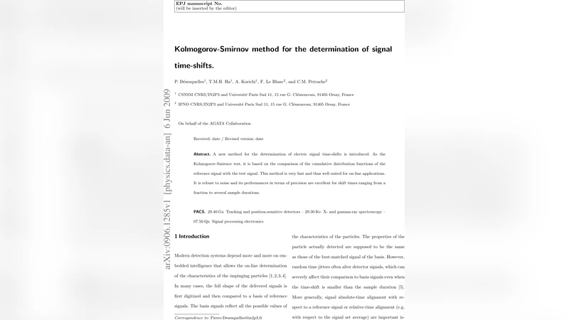 Kolmogorov-Smirnov method for the determination of signal time-shifts