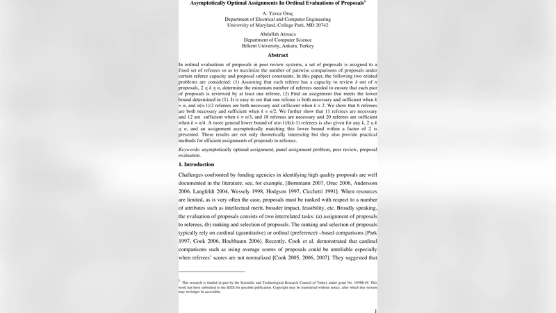 Asymptotically Optimal Assignments In Ordinal Evaluations of Proposals