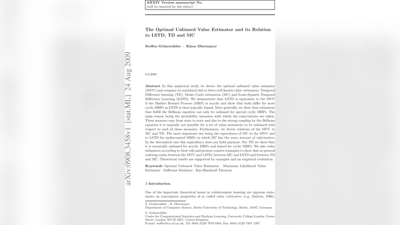 The Optimal Unbiased Value Estimator and its Relation to LSTD, TD and MC