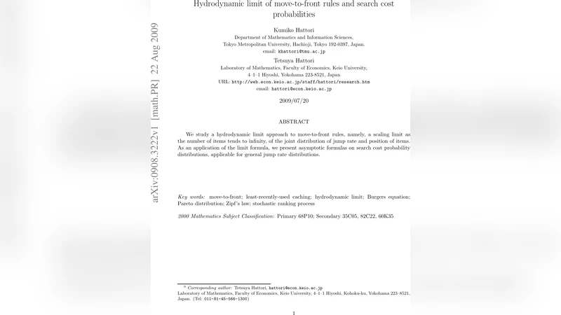 Hydrodynamic limit of move-to-front rules and search cost probabilities