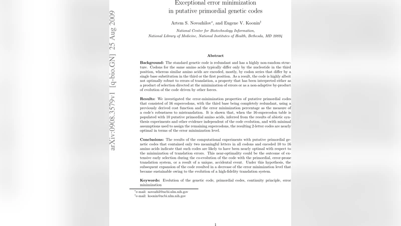 Exceptional error minimization in putative primordial genetic codes