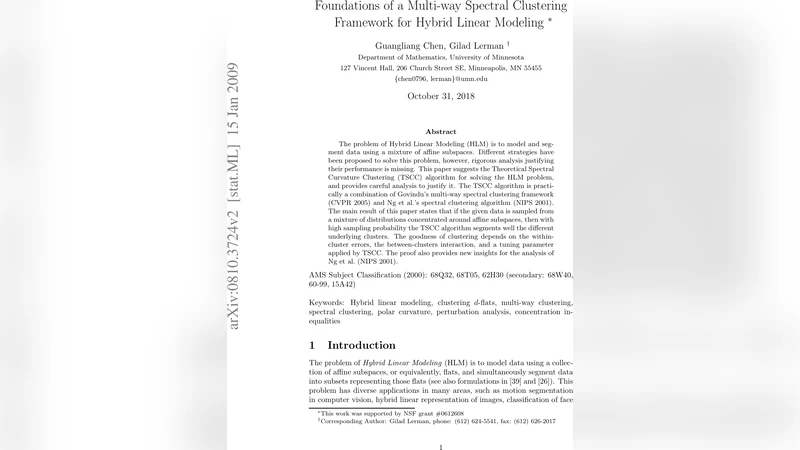 Foundations of a Multi-way Spectral Clustering Framework for Hybrid   Linear Modeling