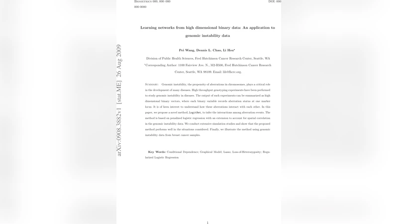Learning networks from high dimensional binary data: An application to   genomic instability data