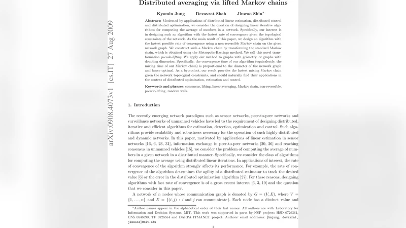 Distributed Averaging via Lifted Markov Chains