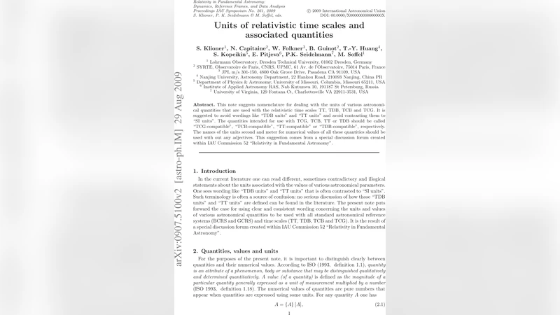 Units of relativistic time scales and associated quantities