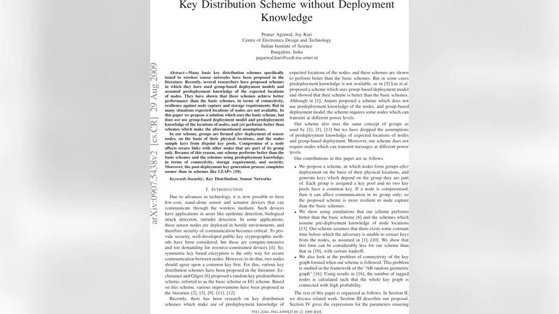 Key Distribution Scheme without Deployment Knowledge