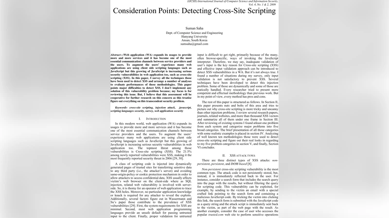 Consideration Points Detecting Cross-Site Scripting