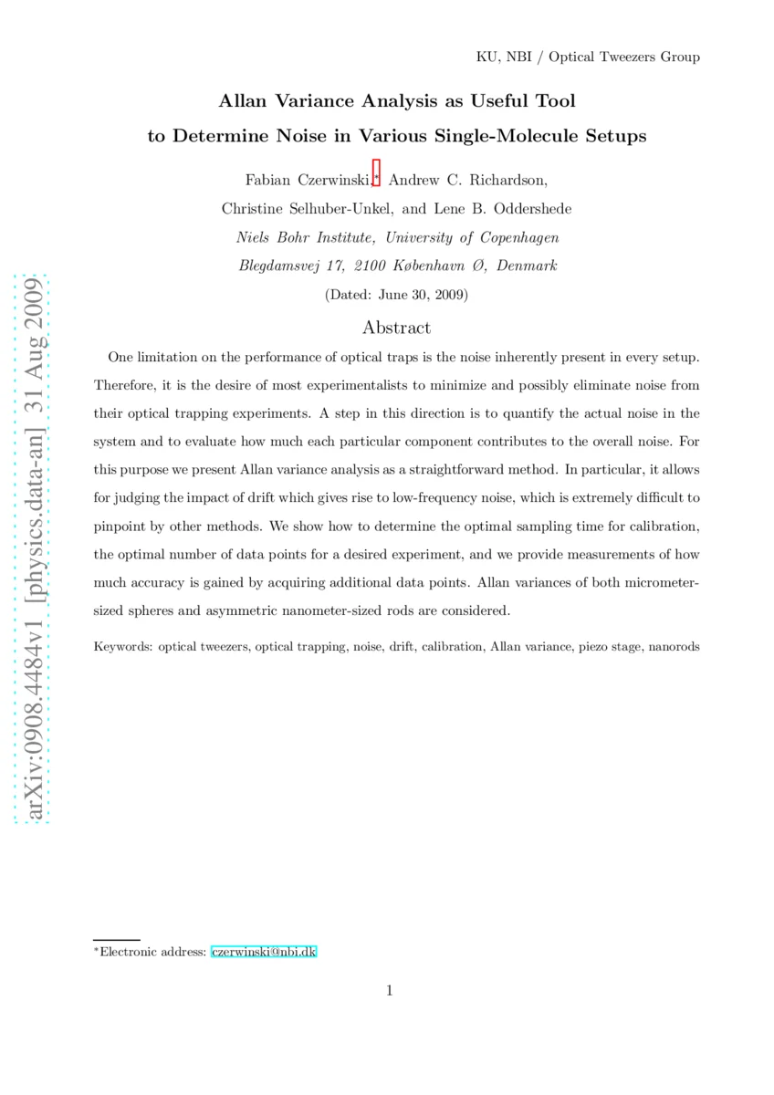 Allan Variance Analysis as Useful Tool to Determine Noise in Various   Single-Molecule Setups