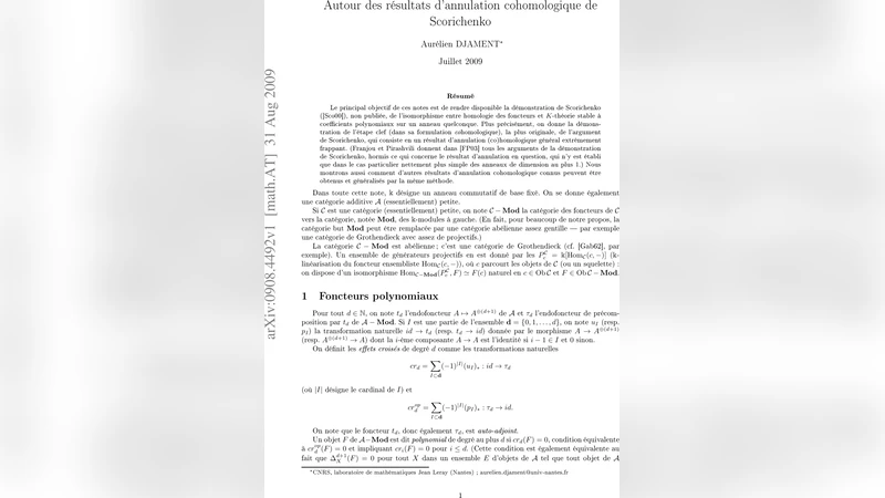 Autour des resultats dannulation cohomologique de Scorichenko