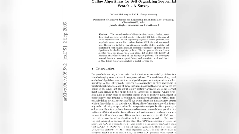 Online Algorithms for Self-Organizing Sequential Search - A Survey