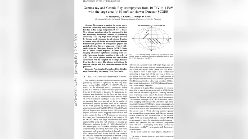 Gamma-ray and Cosmic Ray Astrophysics from 10 TeV to 1 EeV with the   large-area ($>$10 km$^2$) air-shower Detector SCORE