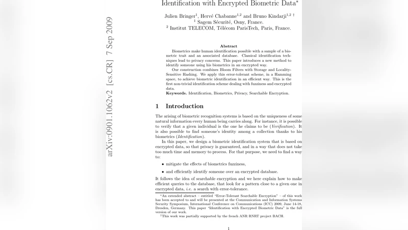 Identification with Encrypted Biometric Data
