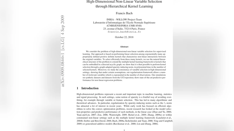 High-Dimensional Non-Linear Variable Selection through Hierarchical   Kernel Learning