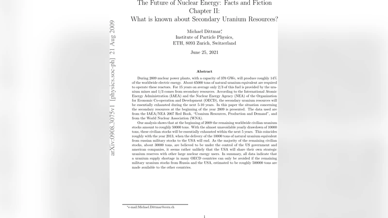 The Future of Nuclear Energy: Facts and Fiction Chapter II: What is   known about Secondary Uranium Resources?