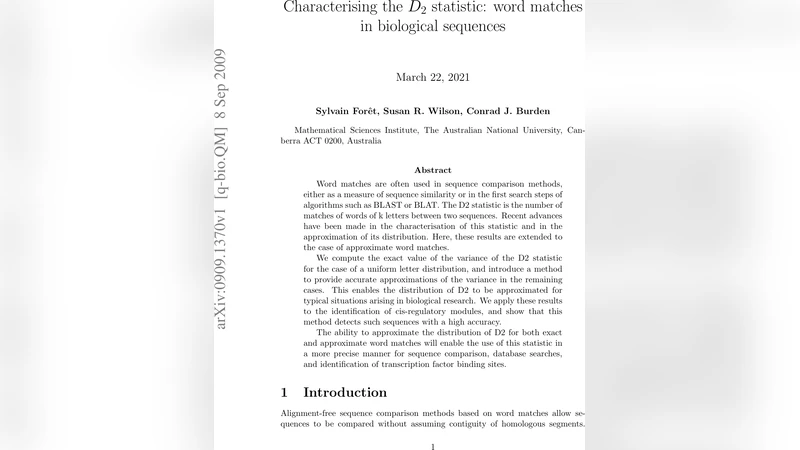Characterising the D2 statistic: word matches in biological sequences