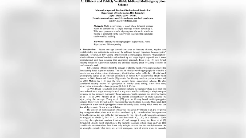 An Efficient and Publicly Verifiable Id-Based Multi-Signcryption Scheme