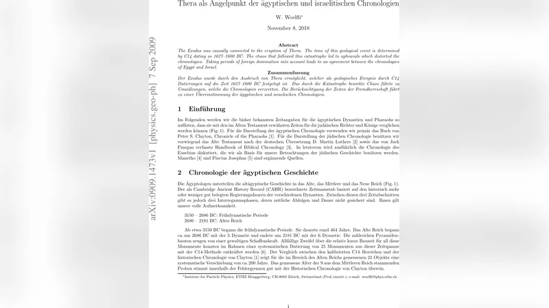 Thera als Angelpunkt der aegyptischen und isrealitischen Chronologien