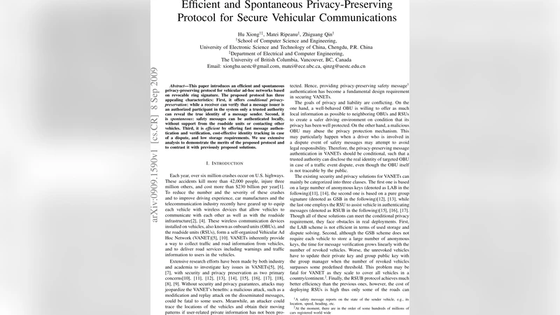 Efficient and Spontaneous Privacy-Preserving Protocol for Secure   Vehicular Communications