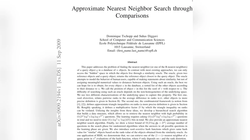 Approximate Nearest Neighbor Search through Comparisons