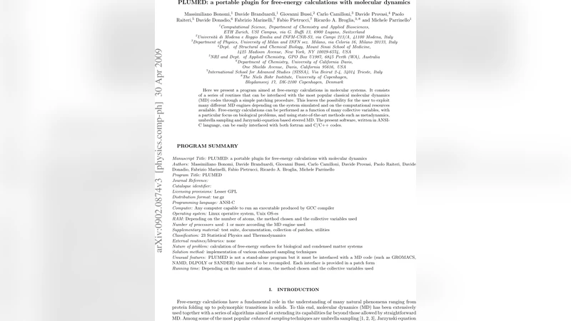 PLUMED: a portable plugin for free-energy calculations with molecular   dynamics