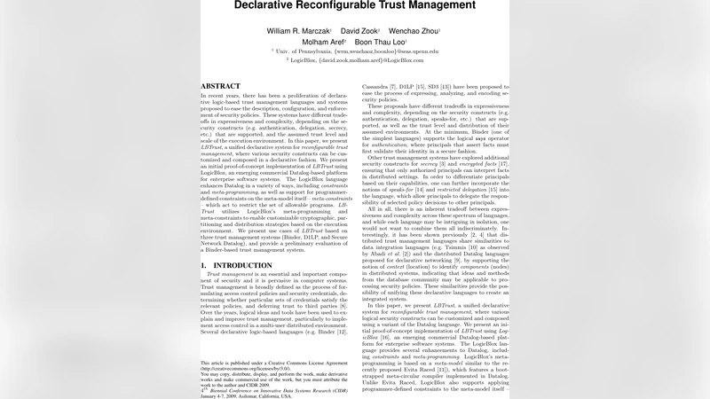 Declarative Reconfigurable Trust Management