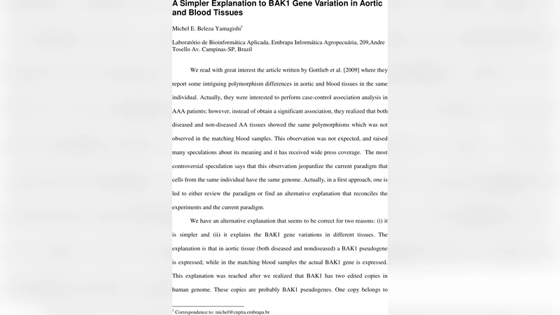 A Simpler Explanation to BAK1 Gene Variation in Aortic and Blood Tissues