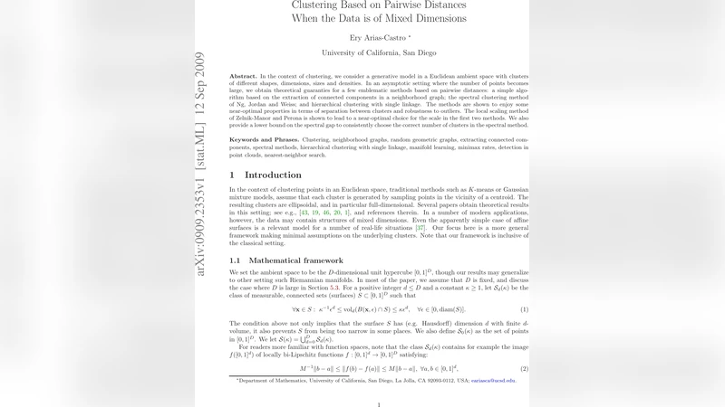Clustering Based on Pairwise Distances When the Data is of Mixed   Dimensions