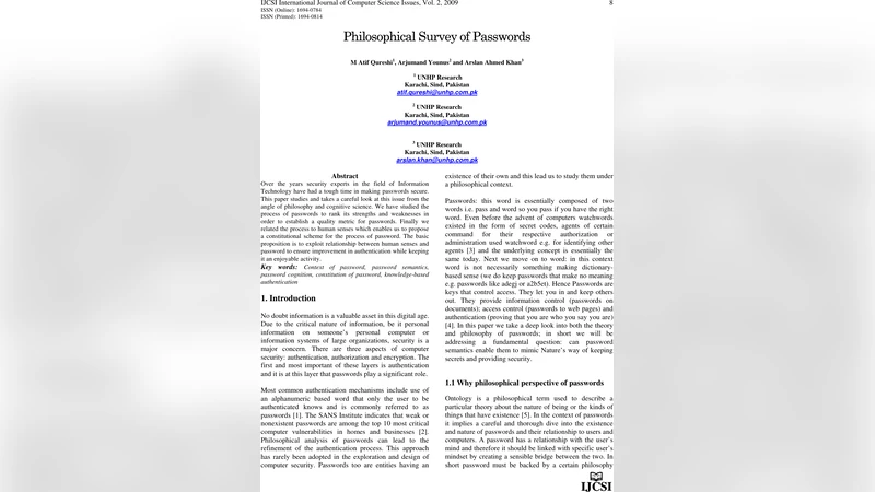 Philosophical Survey of Passwords