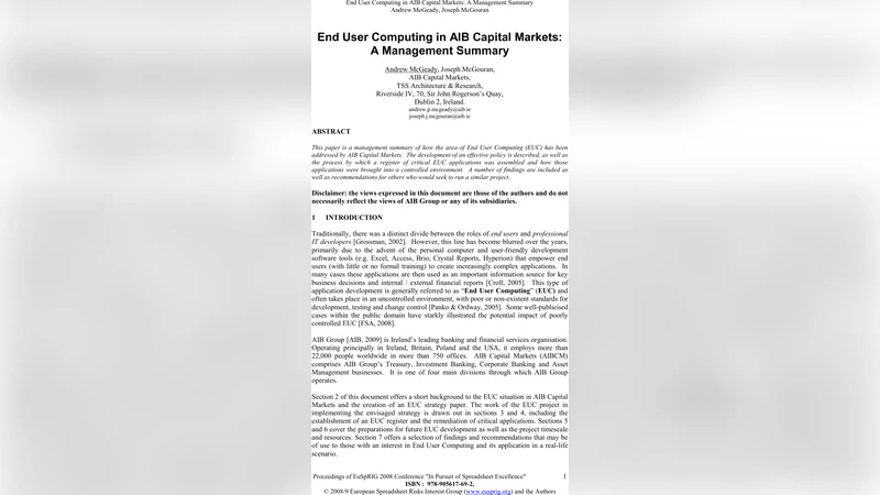 End User Computing in AIB Capital Markets: A Management Summary