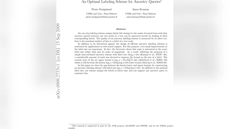 An Optimal Labeling Scheme for Ancestry Queries