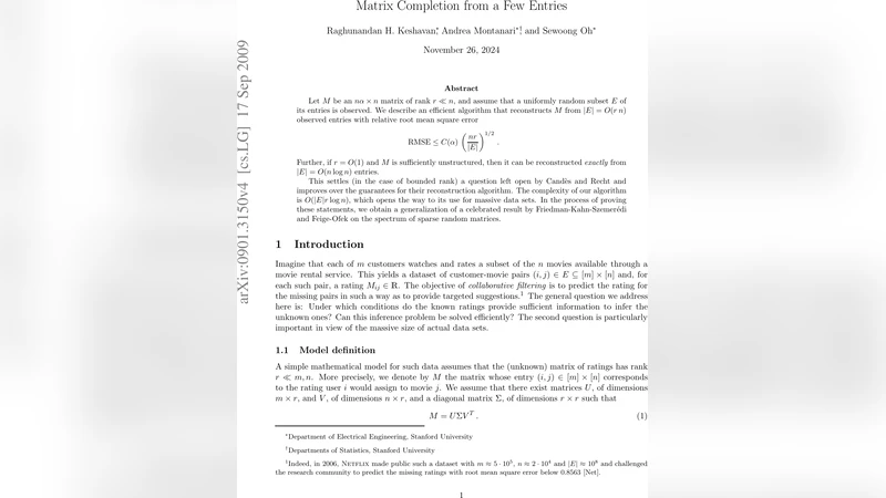 Matrix Completion from a Few Entries