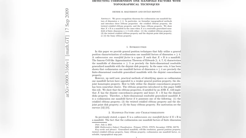 Detecting codimension one manifold factors with topographical techniques