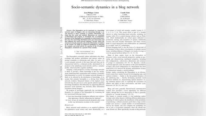 Socio-semantic dynamics in a blog network