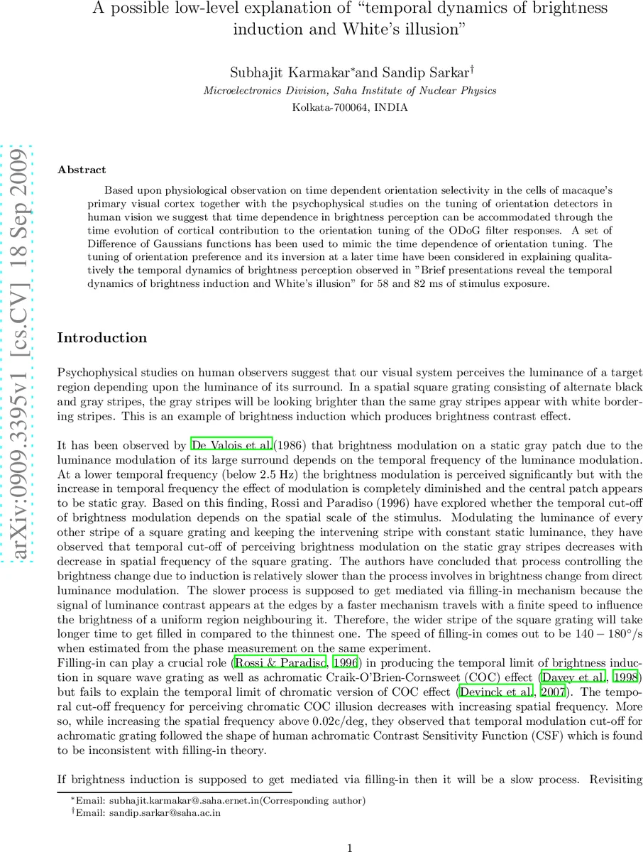 A possible low-level explanation of "temporal dynamics of brightness   induction and Whites illusion"