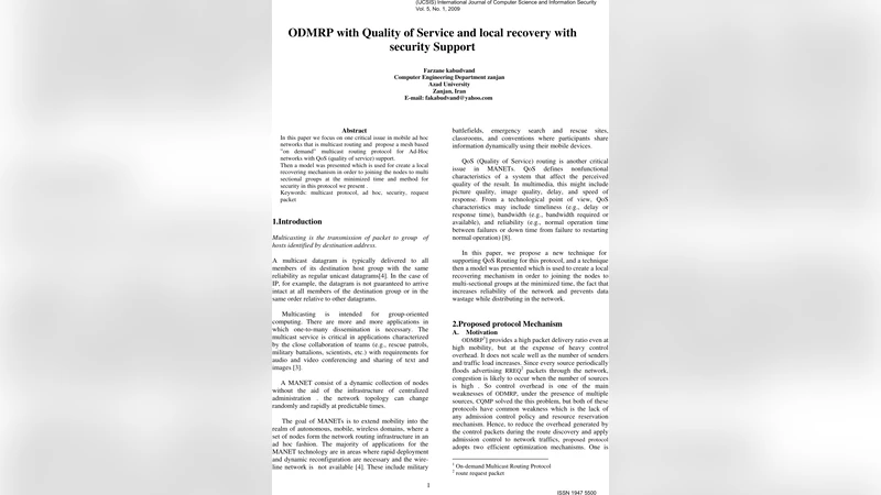 ODMRP with Quality of Service and local recovery with security Support