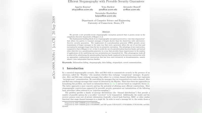 Efficient Steganography with Provable Security Guarantees