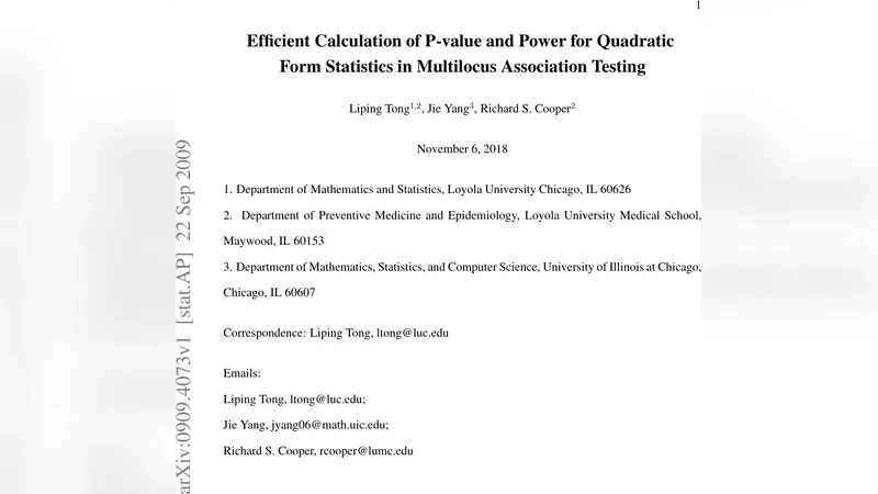 Efficient Calculation of P-value and Power for Quadratic Form Statistics   in Multilocus Association Testing