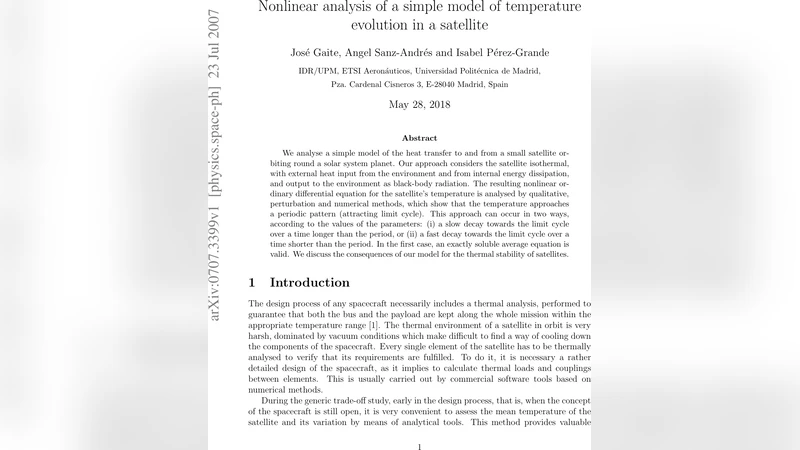 Nonlinear analysis of a simple model of temperature evolution in a   satellite