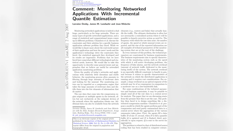 Comment: Monitoring Networked Applications With Incremental Quantile   Estimation