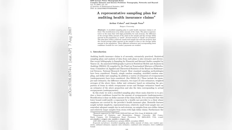 A representative sampling plan for auditing health insurance claims