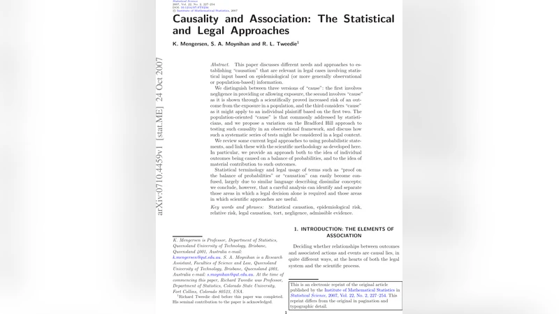 Causality and Association: The Statistical and Legal Approaches