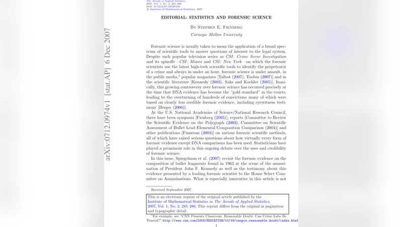 Editorial: Statistics and forensic science