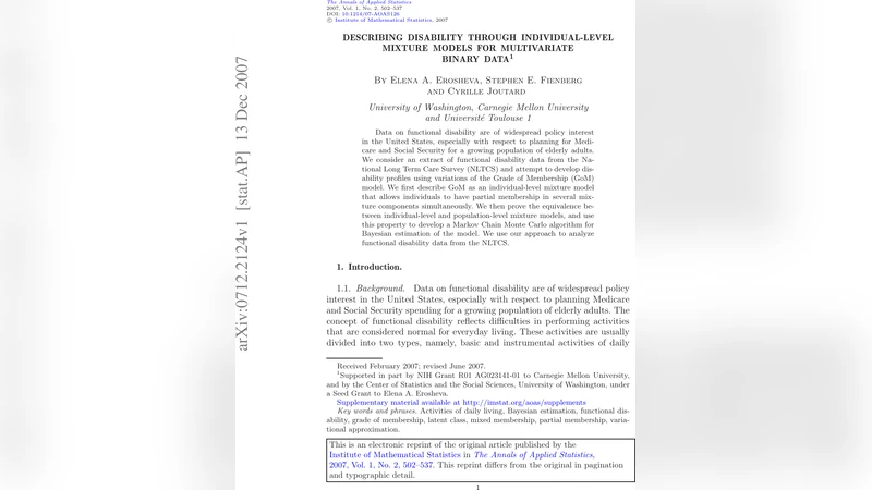 Describing disability through individual-level mixture models for   multivariate binary data