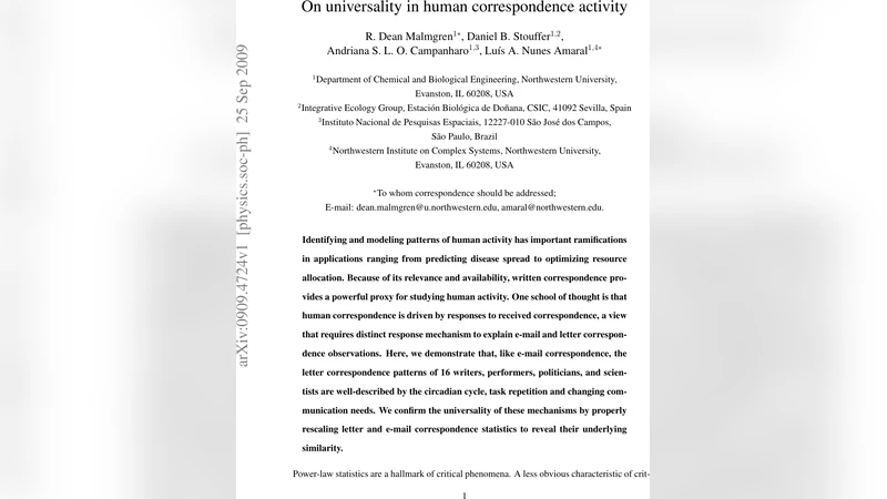 On Universality in Human Correspondence Activity