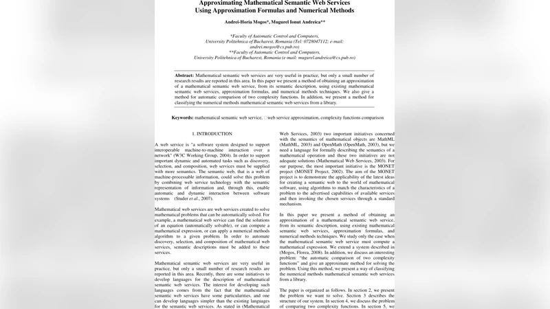 Approximating Mathematical Semantic Web Services Using Approximation   Formulas and Numerical Methods