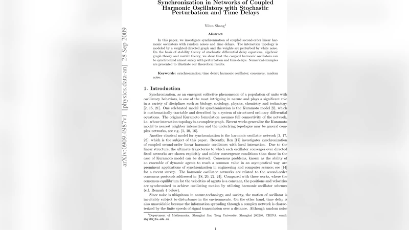 Synchronization in Networks of Coupled Harmonic Oscillators with   Stochastic Perturbation and Time Delays