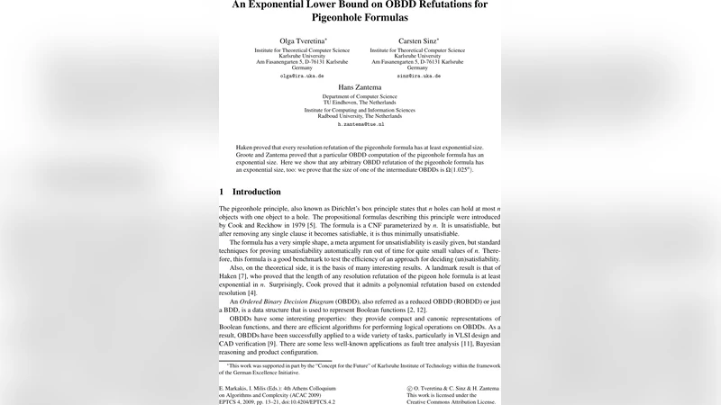 An Exponential Lower Bound on OBDD Refutations for Pigeonhole Formulas